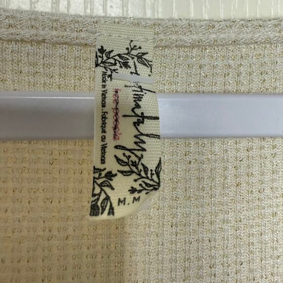 Free People Intimately Waffle Knit Bell Sleeve Blouse Women M Cream Tie Front - Picture 3 of 9